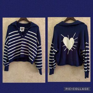 Kerri Rosenthal XOKR Women's Navy and White Striped Hoodie with Heart